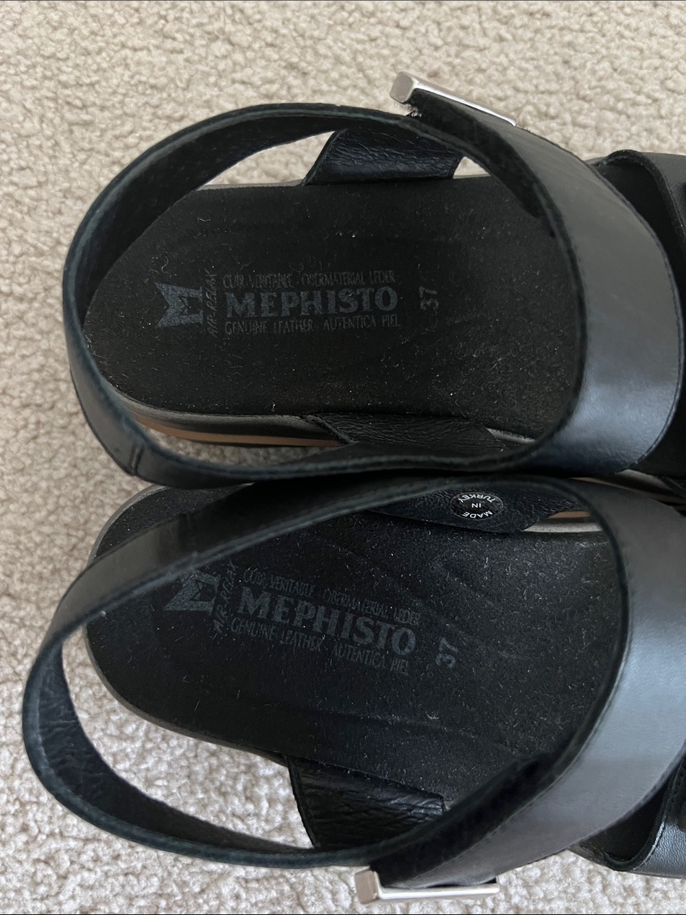 Mephisto Black Leather Buckle Sling Sandals - Picture 2 of 9